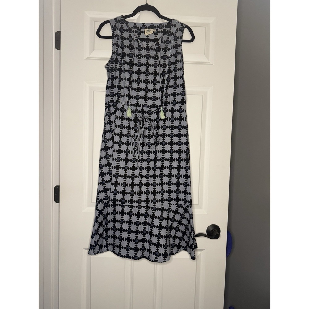 Mata Traders Sleeveless Abstract Geometric Shift Dress Tassle Ties Small